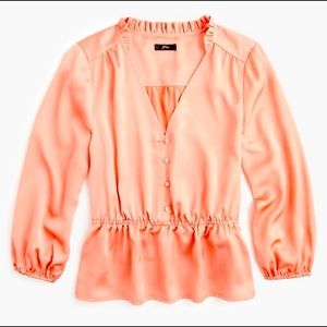 J Crew V-neck button-detail peplum top in coral